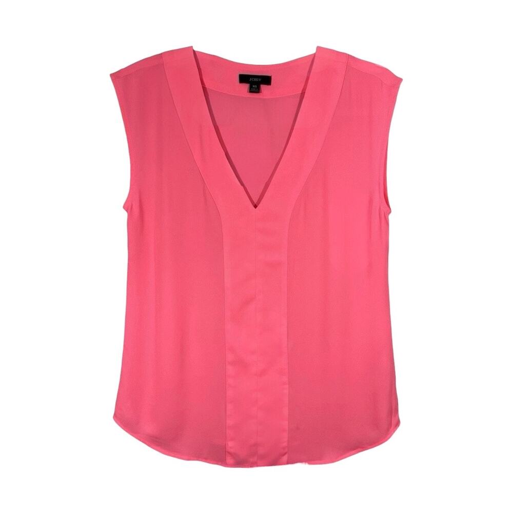 J. Crew Sleeveless V-Neck Blouse in Neon Flamingo Pink - Medium
